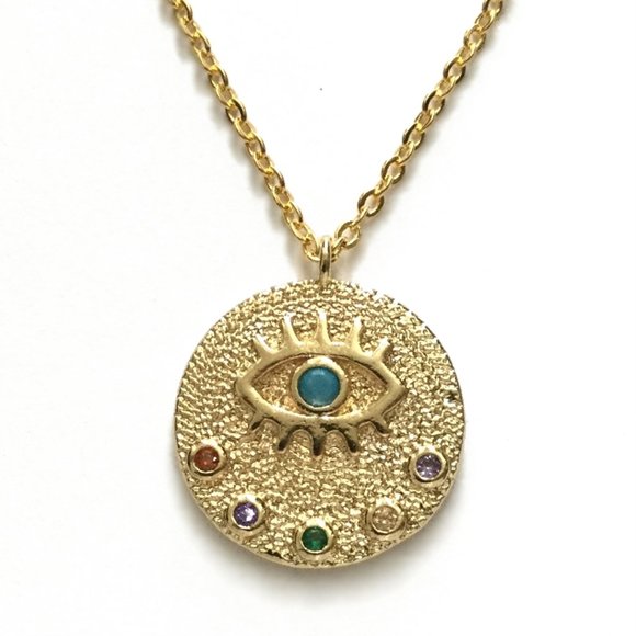 Evil Eye All Seeing Eye Multi Color Cubic Zirconia Turquoise Necklace - Picture 1 of 4